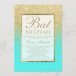 Gold Glitzer elegantes Aqua aquamarin chic Bat Mit Einladung