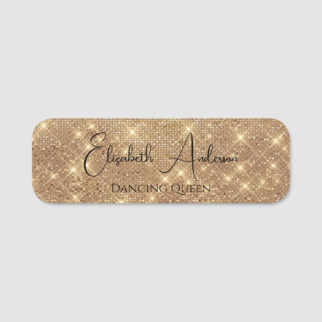 Gold Glitzer Elegantes Event-Party Namensschild (Vorderseite)