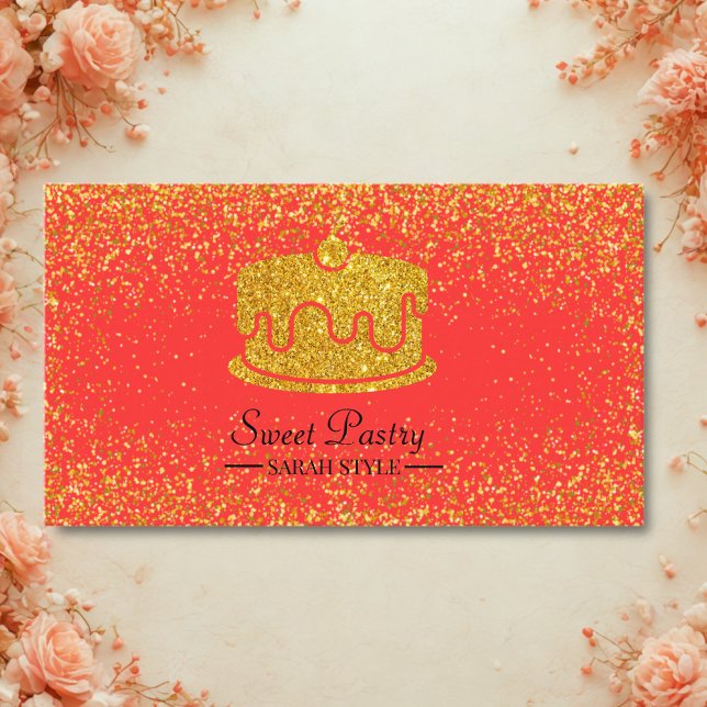 Gold Glitzer Elegantes Konditorgebäck Visitenkarte (Von Creator hochgeladen)