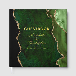 Gold Glitzer Emerald Green Agate Wedding Gold Foil Gästebuch