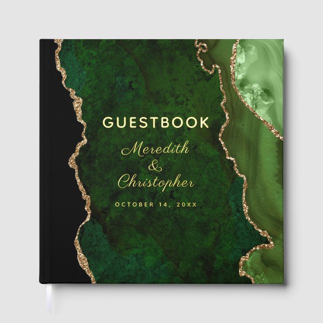 Gold Glitzer Emerald Green Agate Wedding Gold Foil Gästebuch (Vorderseite)