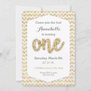 Gold Glitzer Erste Geburtstagskarte Einladung