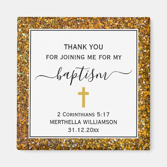 Gold Glitzer ERWACHSENER BAPTISM Vielen Dank Magnet (Vorne)