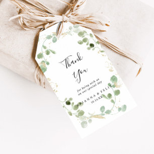 Gold Glitzer Eucalyptus Foliage Wedage Vielen Dank Geschenkanhänger