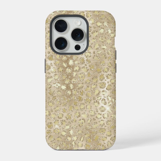 Gold Glitzer Extravagant Cheetah Pattern iPhone 15 Pro Hülle (Rückseite)