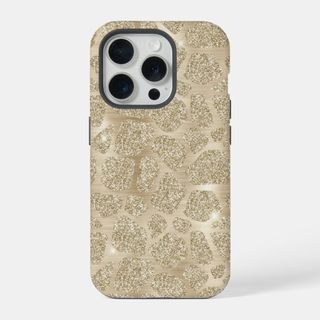Gold Glitzer Extravagant Cheetah Pattern iPhone 15 Pro Hülle (Rückseite)