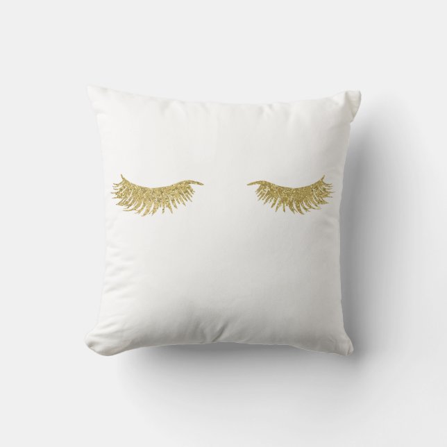 Gold Glitzer Eyelash Makeup Throw Kissen (Vorderseite)