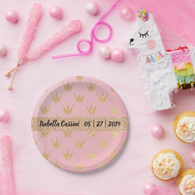 Gold Glitzer Fairy Crowns on Pink Pappteller (Party)