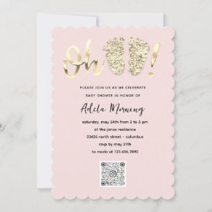 Gold Glitzer Feet Baby Girl Boy QR CODE Pulver Einladung