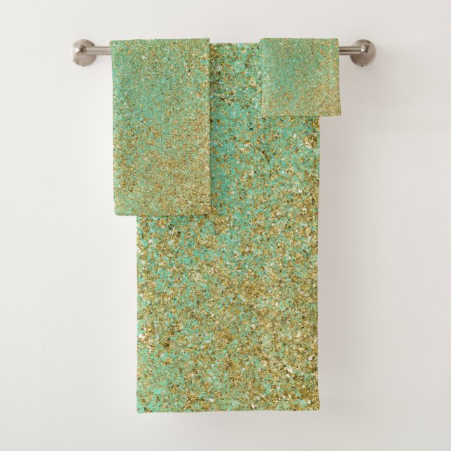 Gold Glitzer Flecks Aquamarines Aqua Glam Modernes Badhandtuch Set (Insitu)