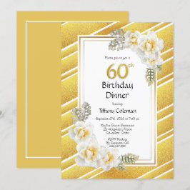 Gold Glitzer Floral 60. Geburtstag Abendessen Part Einladung