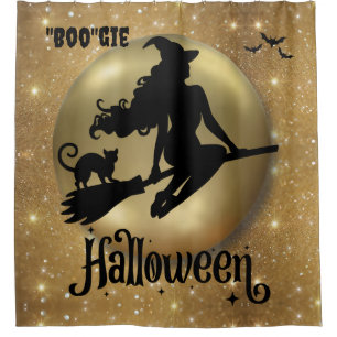 Gold Glitzer Flying Witch Bougie Duschvorhang