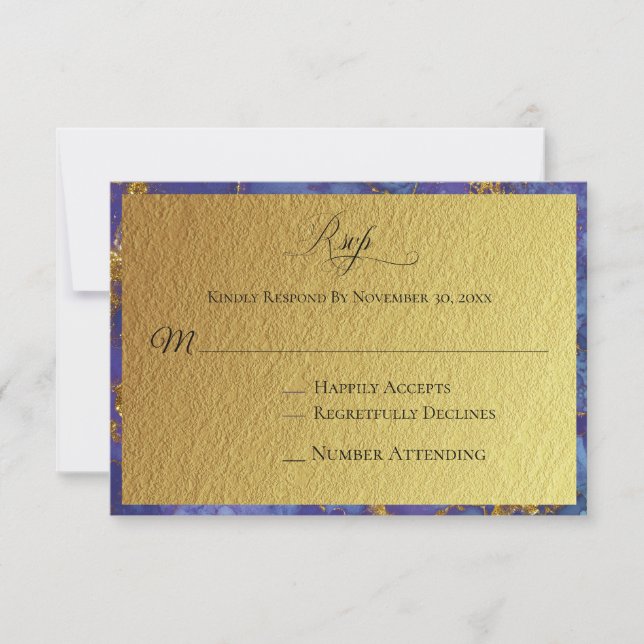 *~* Gold Glitzer Foil Blue Abstrakt Wedding RSVP (Vorderseite)