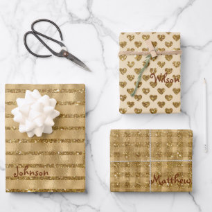 Gold Glitzer Foil Muster Mit Monogramm Weihnachten Geschenkpapier Set