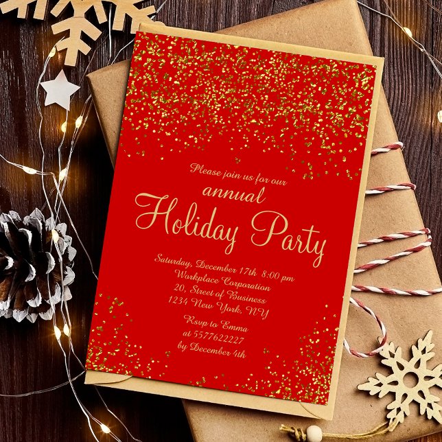 Gold Glitzer Folie Red Confetti Weihnachten Einladung (Gold glitter foil red confetti corporate Christmas Invitation)