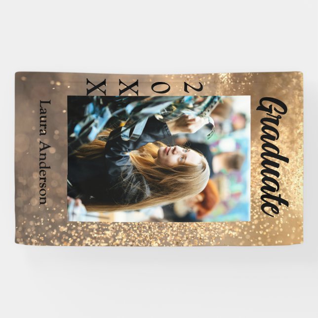 Gold Glitzer Foto Abschluss Namensklasse Banner (Horizontal)