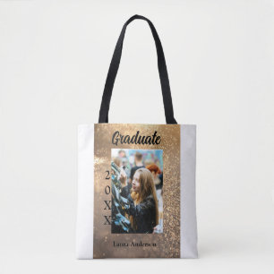 Gold Glitzer Foto Abschluss Namensklasse Tasche