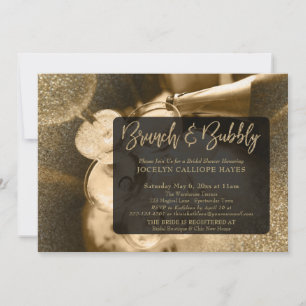 Gold Glitzer Foto Brunch & Bubbly Handschrift Einladung