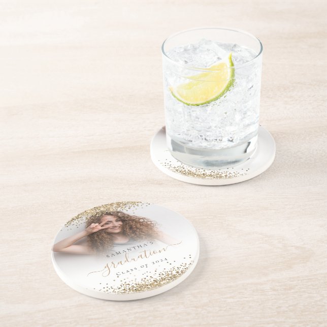 Gold Glitzer Foto Name Abschluss 2024 Getränkeuntersetzer (Seite)