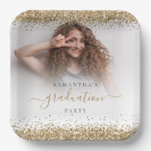Gold Glitzer Foto Name Abschluss 2024 Party Pape