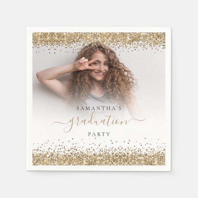 Gold Glitzer Foto Name Abschluss 2024 Party Serviette (Vorderseite)