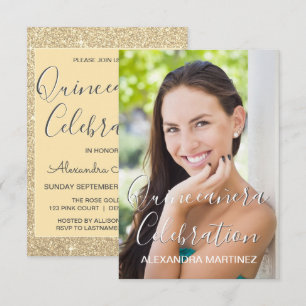 Gold Glitzer Foto - Quinceanera Feier Einladung