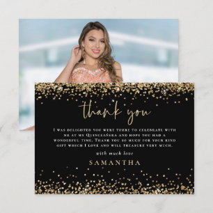 Gold Glitzer Foto Quinceañera Vielen Dank Mitteilungskarte
