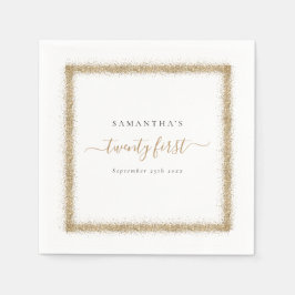Gold Glitzer Frame Name Datum 21. Party Serviette