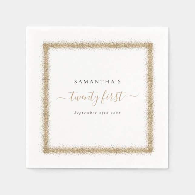 Gold Glitzer Frame Name Datum 21. Party Serviette (Vorderseite)