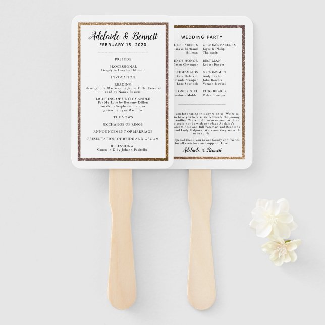 Gold Glitzer Frame Wedding Program Fan Fächer (Vorne und Hinten)