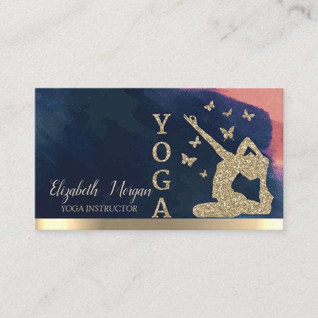 Gold Glitzer Frauen Silhouette, Yoga Wasserfarbe Visitenkarte (Vorderseite)
