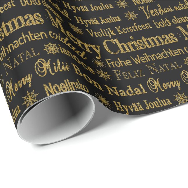 Gold Glitzer Frohe Weihnachten Unterschiedliche Sp Geschenkpapier (Rolleneckpunkt)