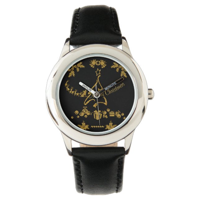 Gold Glitzer Frohe Weihnachten, Weihnachtsmann Armbanduhr (Vorderseite)