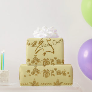 Gold Glitzer Frohe Weihnachten, Weihnachtsmann auf Geschenkpapier