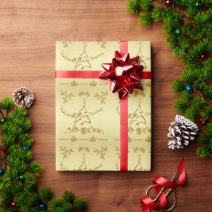 Gold Glitzer Frohe Weihnachten, Weihnachtsmann auf Geschenkpapier