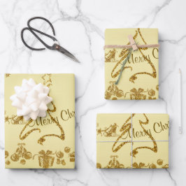 Gold Glitzer Frohe Weihnachten, Weihnachtsmann auf Geschenkpapier Set
