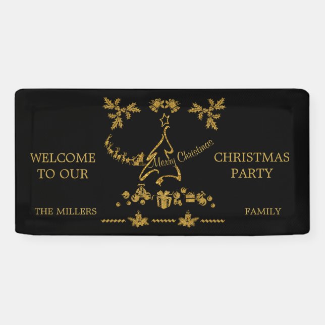 Gold Glitzer Frohe Weihnachten, Weihnachtsmann Banner (Horizontal)