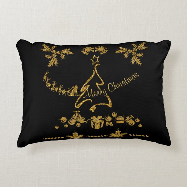 Gold Glitzer Frohe Weihnachten, Weihnachtsmann Dekokissen (Vorderseite)