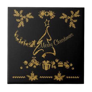 Gold Glitzer Frohe Weihnachten, Weihnachtsmann Fliese