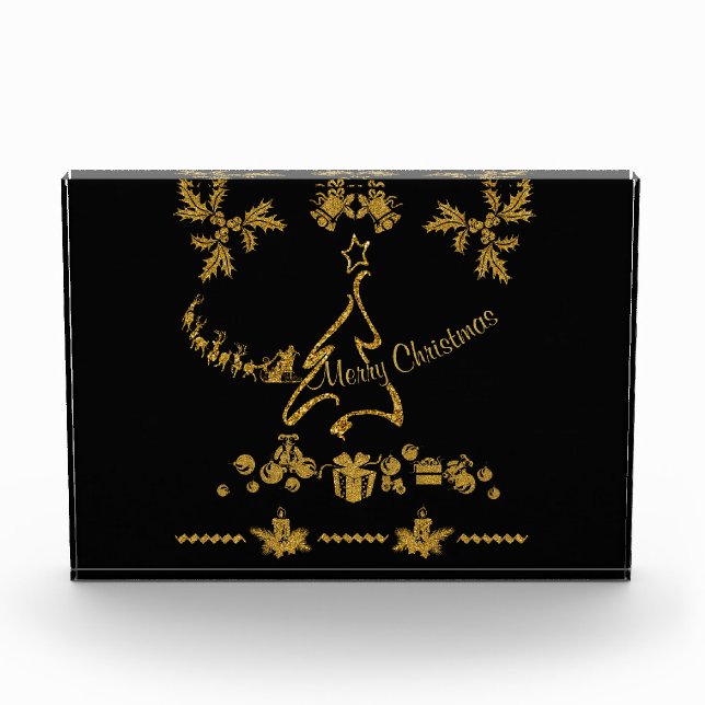 Gold Glitzer Frohe Weihnachten, Weihnachtsmann Fotoblock (Vorderseite)