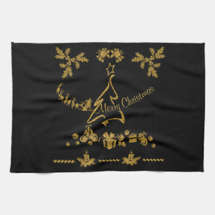 Gold Glitzer Frohe Weihnachten, Weihnachtsmann Geschirrtuch