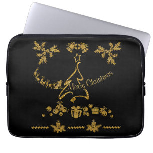 Gold Glitzer Frohe Weihnachten, Weihnachtsmann Laptopschutzhülle
