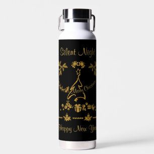 Gold Glitzer Frohe Weihnachten, Weihnachtsmann Trinkflasche