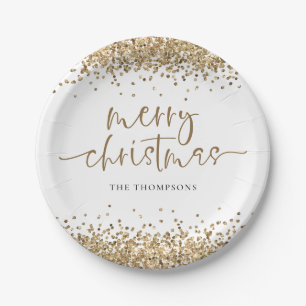 Gold Glitzer Frohe Weihnachts-Party Pappteller