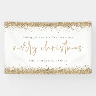 Gold Glitzer Frohe Weihnachtsbezeichnung Weißer Ba Banner