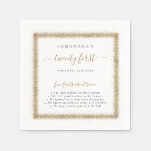 Gold Glitzer Fun Fakten Name Datum 21. Party Serviette