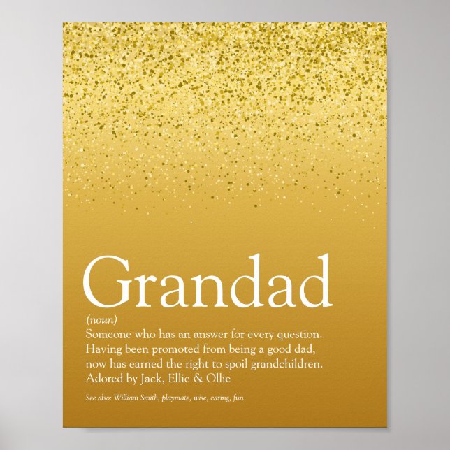 Gold Glitzer Fun Grandpa Grandad Papa Definition Poster (Vorne)