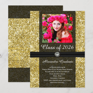 Gold Glitzer Gem Foto Class of 2025 Abschluss Einladung