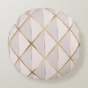 Gold Glitzer, geometrisches Rhombus Muster. Rundes Kissen