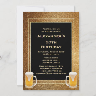 Gold Glitzer Gerahmt & Bier Einladung